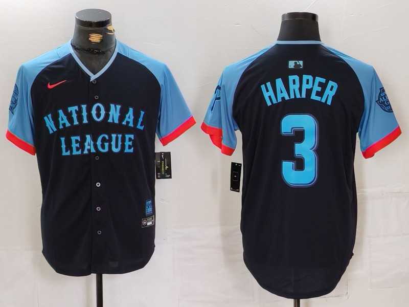 Mens Philadelphia Phillies #3 Bryce Harper Navy 2024 All Star Limited Stitched Jersey